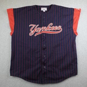 Vintage Starter New York Yankees Baseball Jersey Pinstripe Blue Red Men's 2XL
